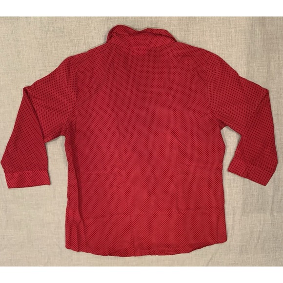 Liz Claiborne Shirt Women's Large Red Black Button Up Polka Dot Collar - Picture 2 of 7